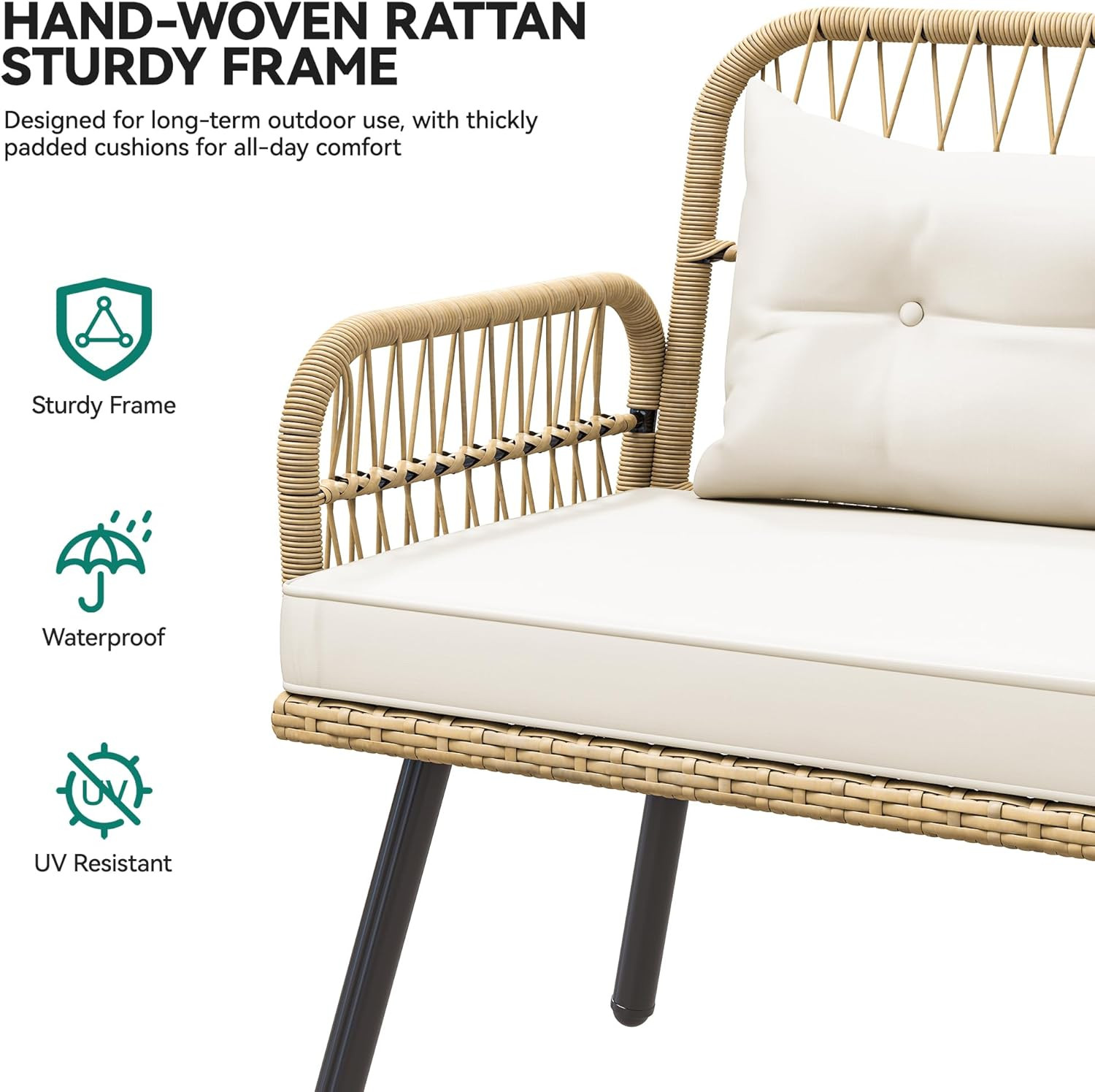 L-Shaped Wicker Patio Sofa Set with Cushions & Dining Table – Light Brown/Beige