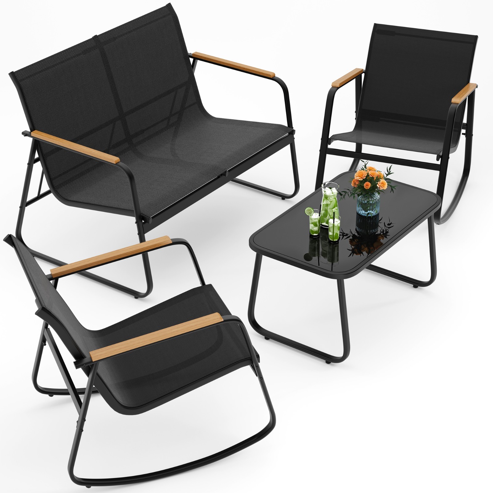 Patio Conversation Sets for 4, 4 Pieces Patio Furniture Sets with Rocking Chairs