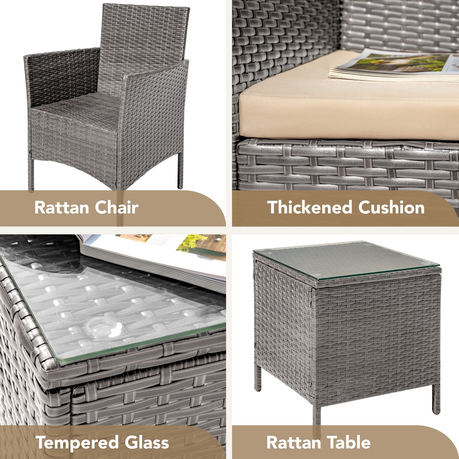 Devoko 3 Pieces Patio Furniture Sets Clearance Pe Rattan Wicker Chairs Table
