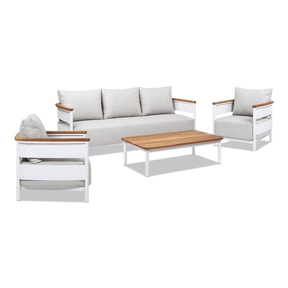Pemberly Row 4-Piece Teak and Aluminum Outdoor Patio Conversation Set in Gray