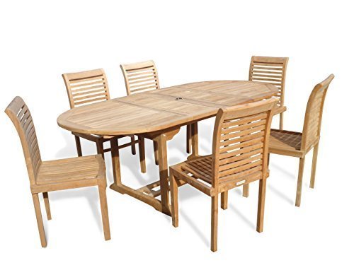 Windsor’s Premium Grade A Teak 82″x 39″ Oval Extension Table w 6 Stacking Chairs