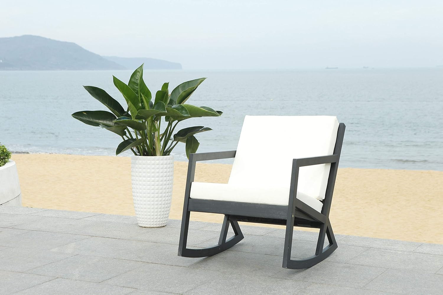 Vernon Outdoor Rocking Chair – Stylish Black/Beige Design for Relaxation