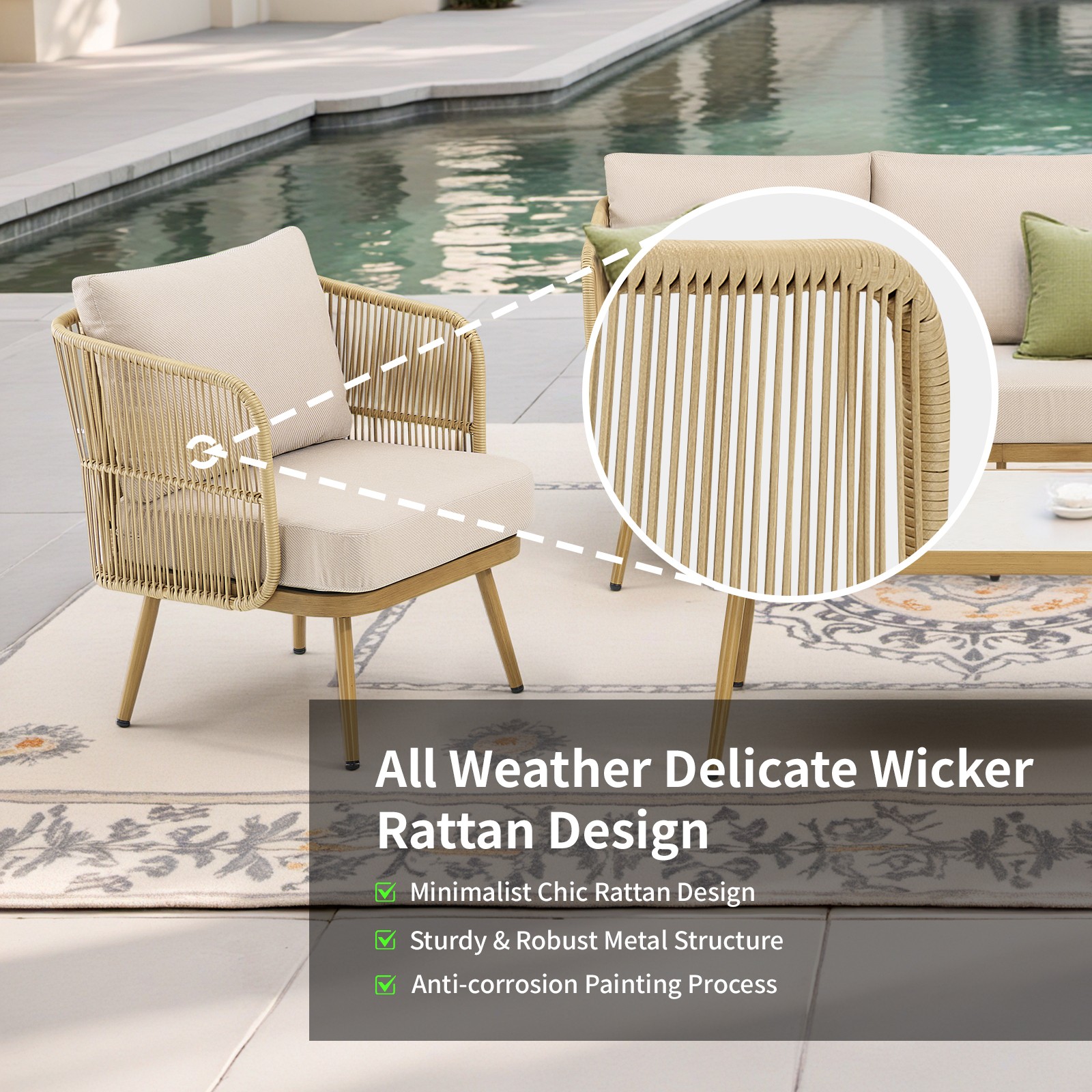 2-Piece PE Wicker Patio Chairs Set with 4″ Cushions, Barrel Chairs