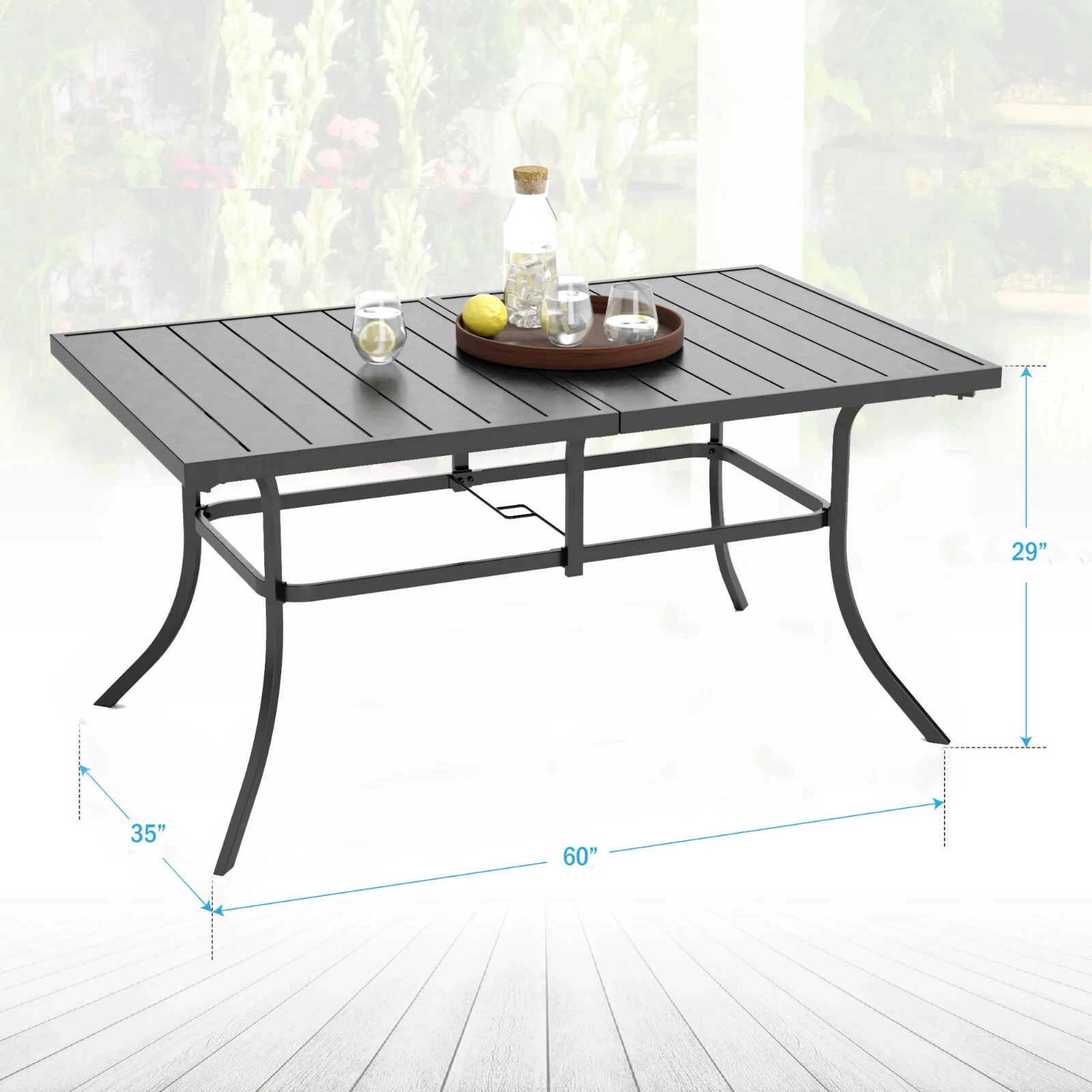 Outdoor Dining Set for 6 Person Metal Table & Fixed Chairs with Umbrella Hole