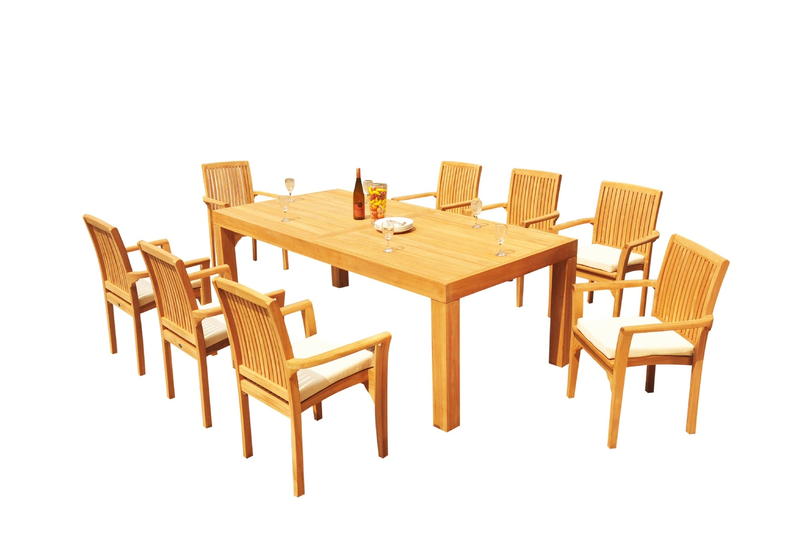 A-Grade Teak 9pc Dining 86″ Canberra Rectangle Table Lua Stacking Arm Chairs Set