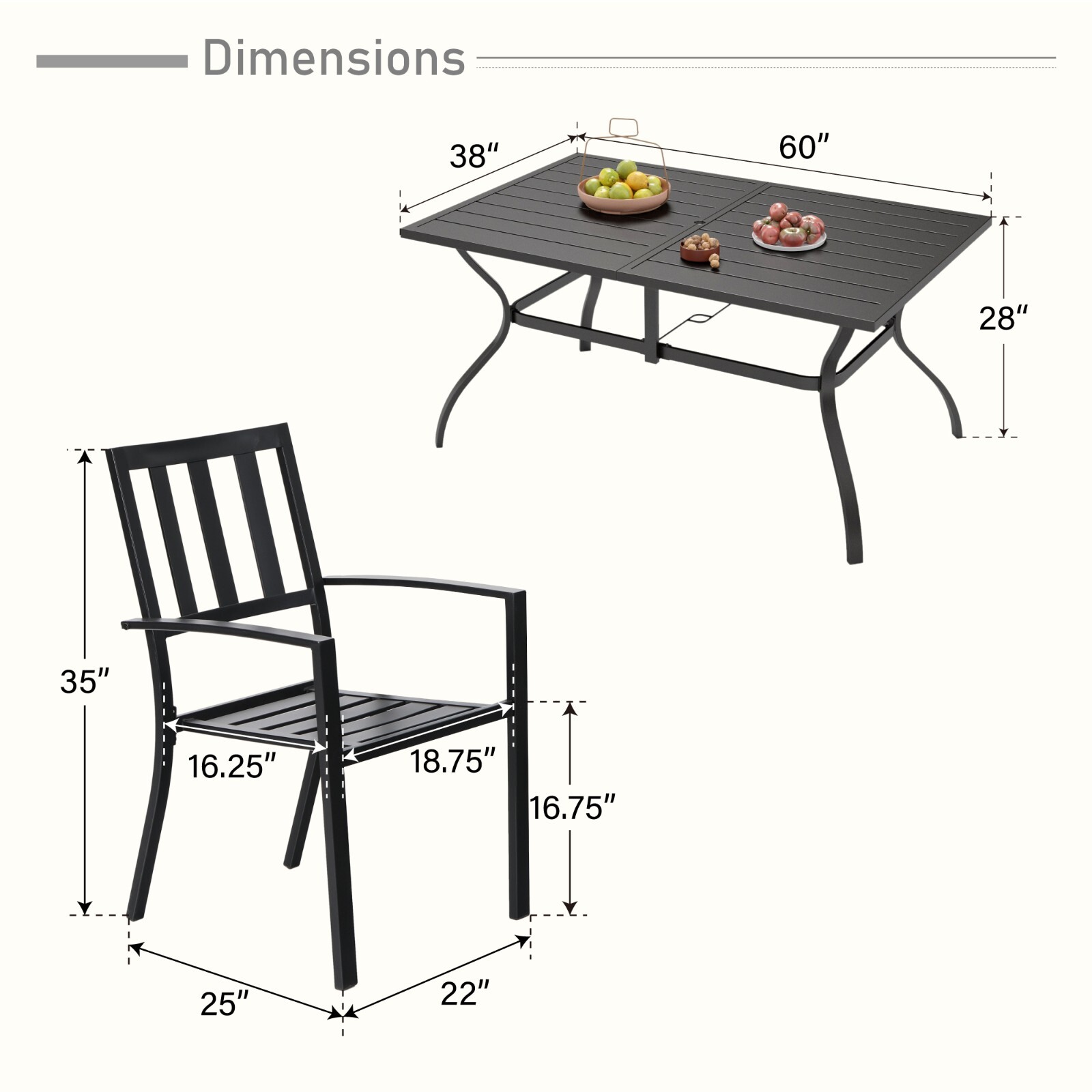 7 Piece Outdoor Patio Dining Set Metal Table 4 Chairs with 1.57″ Umbrella Hole