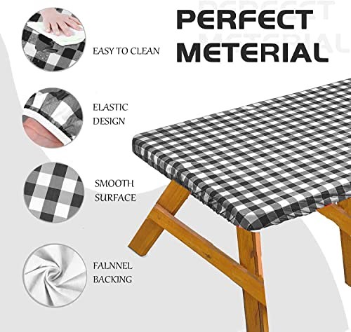 Picnic Table Cover with Bench Covers, 3 Piece Set Vinyl 6-FT 72x30in Black Grid