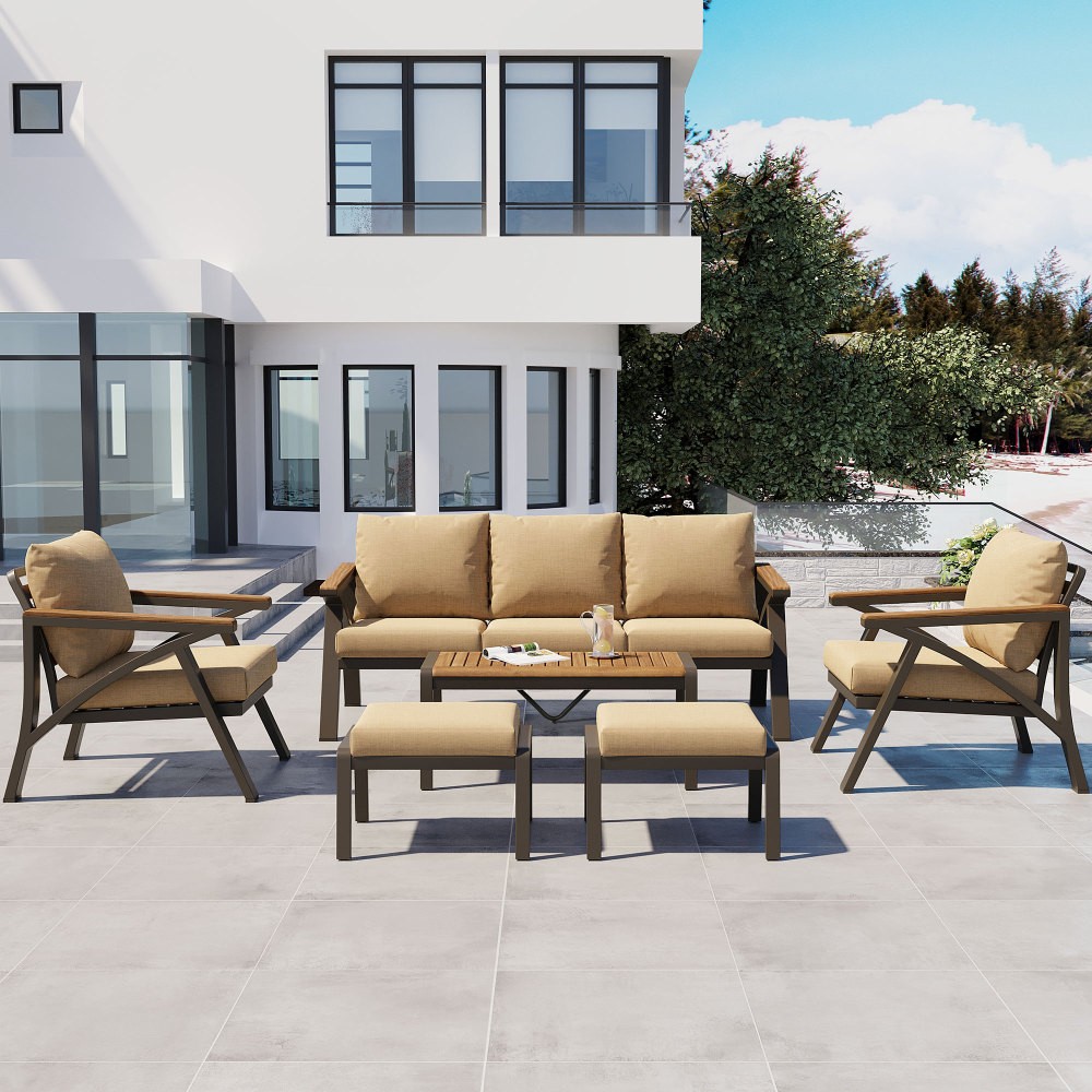 6-Piece Outdoor Patio Furniture Set, Steel Frame Sofa Set with Coffee Table