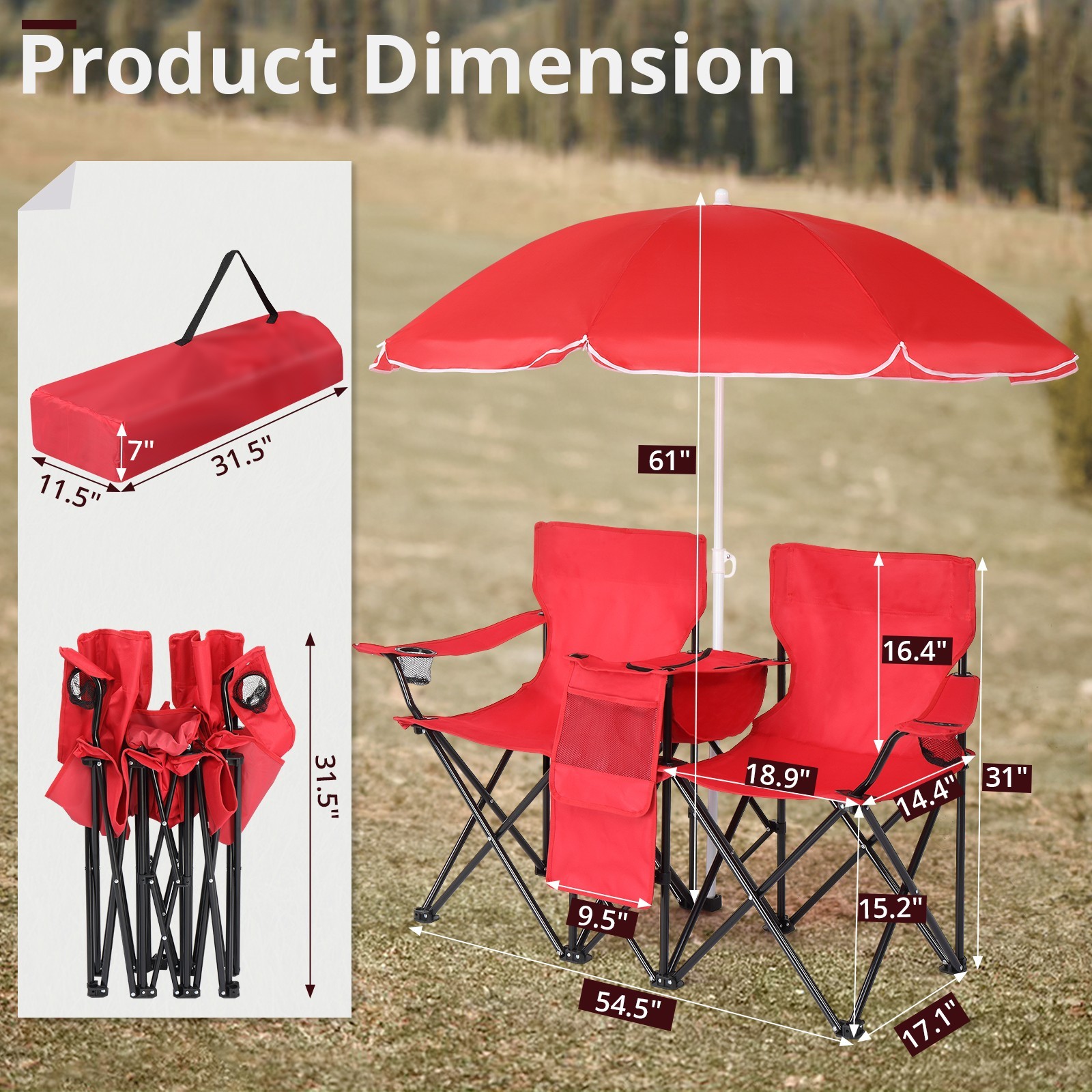 ❄️FREE SHIPPING!❄️2 Foldable Outdoor Chairs & Umbrellas 4 Camping or Tailgating!