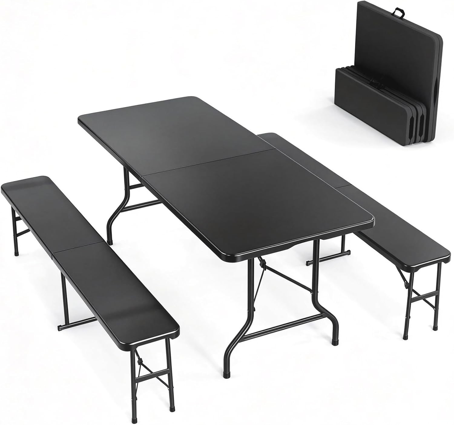 Picnic Table Set W/ 2 Benches 6 Feet Camping Table Chair Set 3-Piece Folding