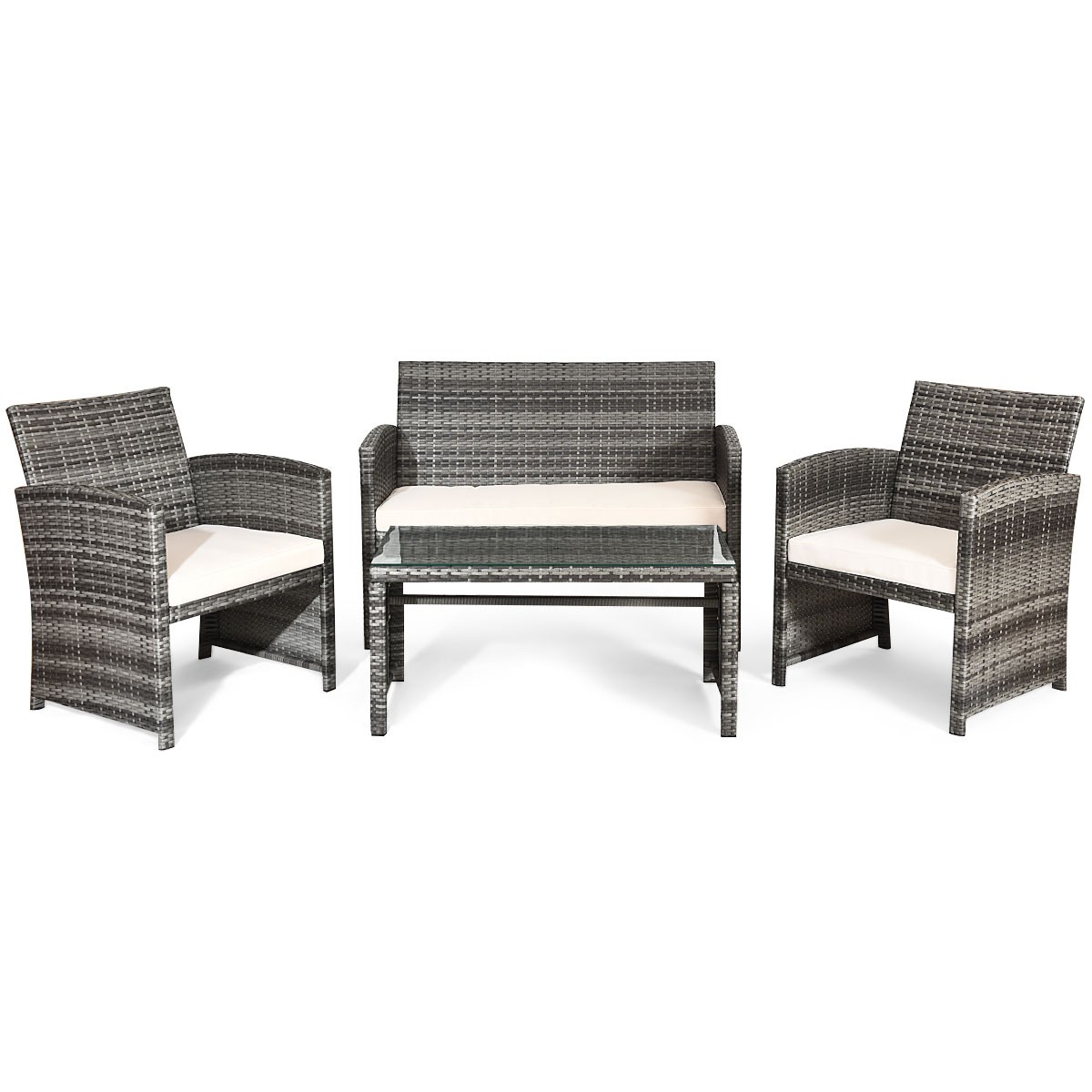 8 PC Outdoor Rattan Sofa Set Patio PE Cushioned Couch Loveseat Wicker Furniture
