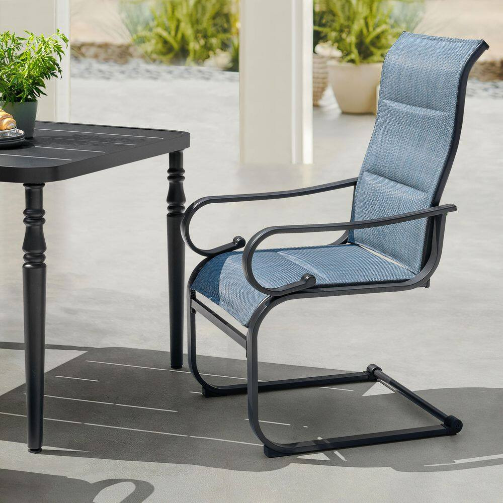 Black 5-Piece Padded Textilene and Metal Square Outdoor Dining Set with Umbrella