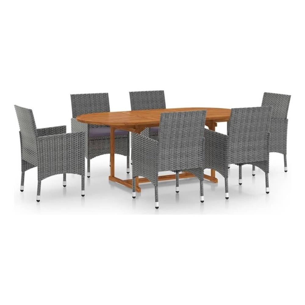 Bowery Hill Solid Acacia Wood/PE Rattan Standard Durable Dining Set in Gray