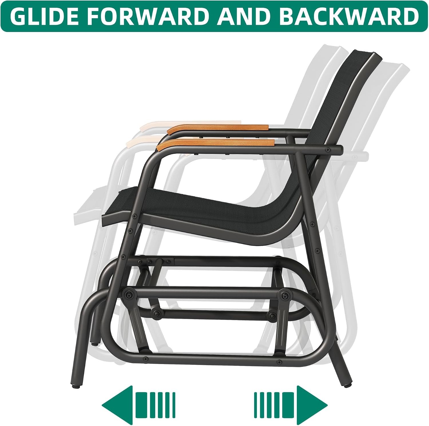 3 Piece Patio Glider Set, Durable Textilene Double Glider with Tempered Glass