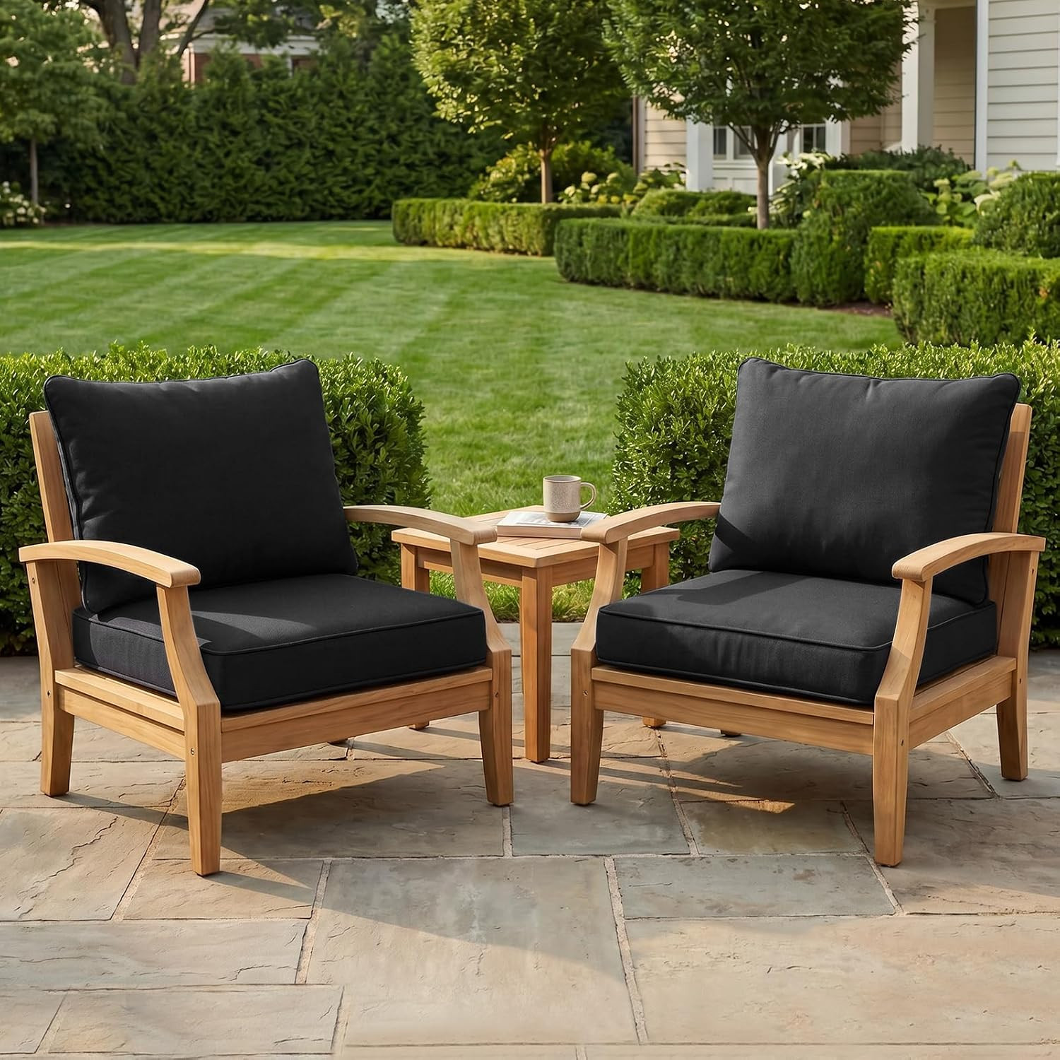 4 Piece Patio Seat & Back Cushion Covers Replacement, Black | Water-Resistant Fa