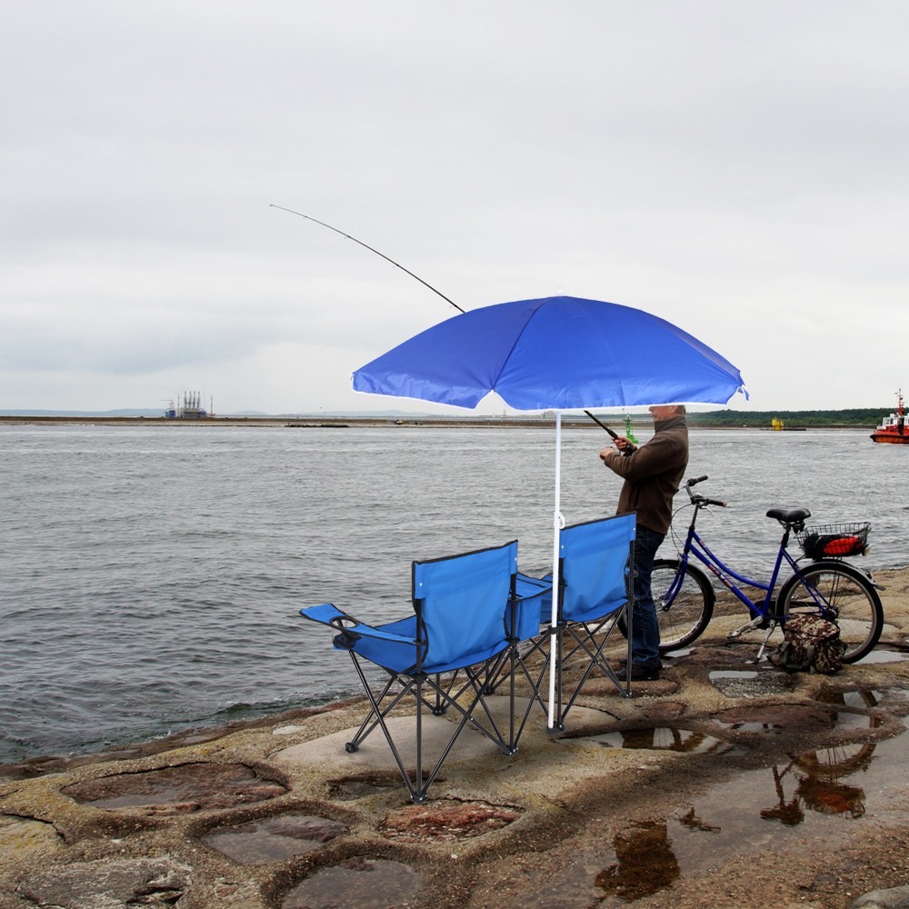 ❄️FREE SHIPPING!❄️2 Foldable Outdoor Chairs & Umbrellas 4 Camping or Tailgating!