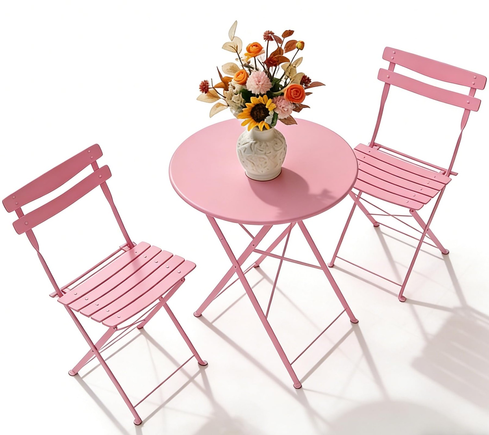 3pcs Patio Bistro Set Metal Frame Folding Patio Furniture Bistro Table and Chair