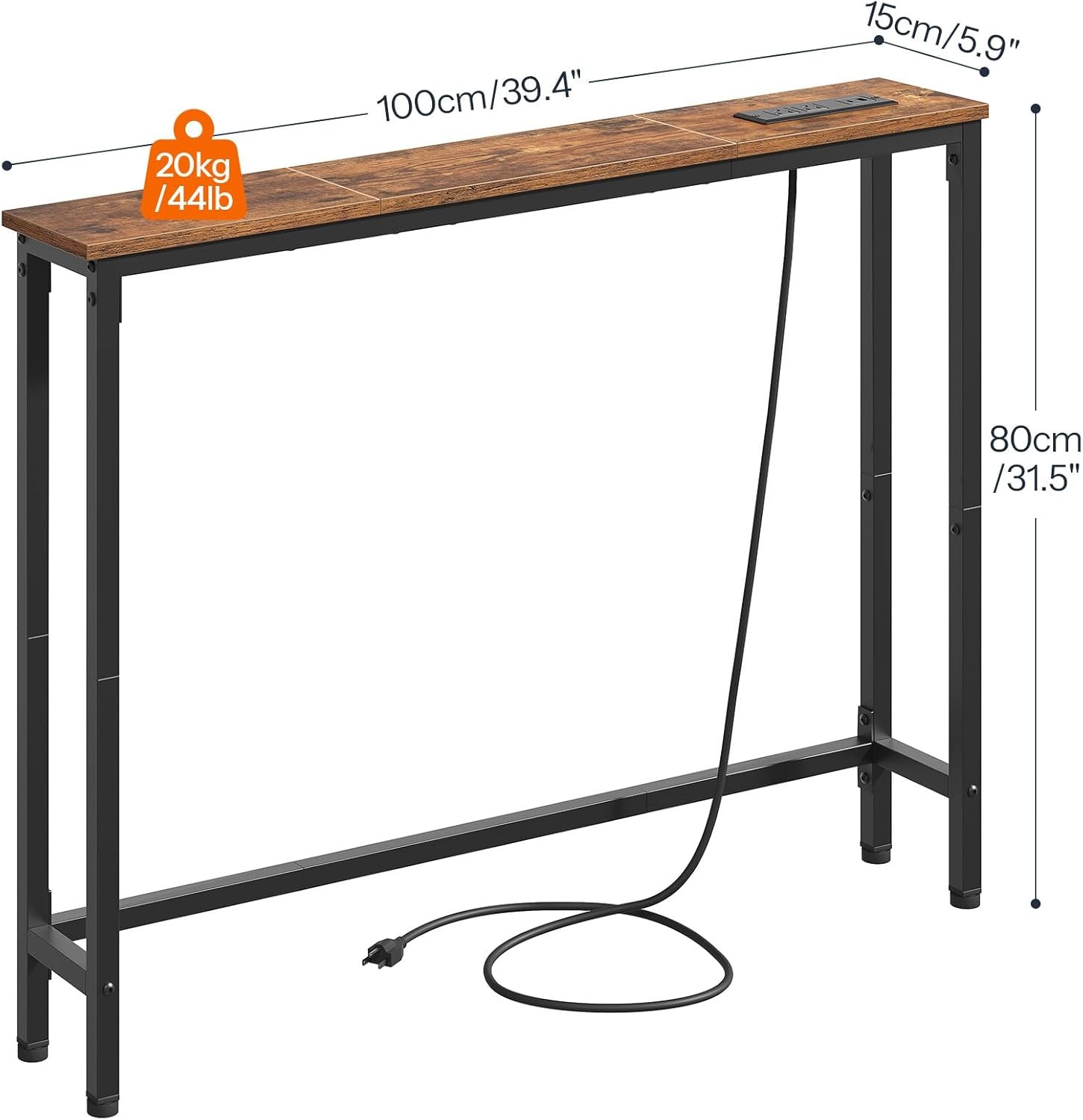 39.4 Inch Narrow Console Table with Power Outlets, 5.9 Inch Sofa