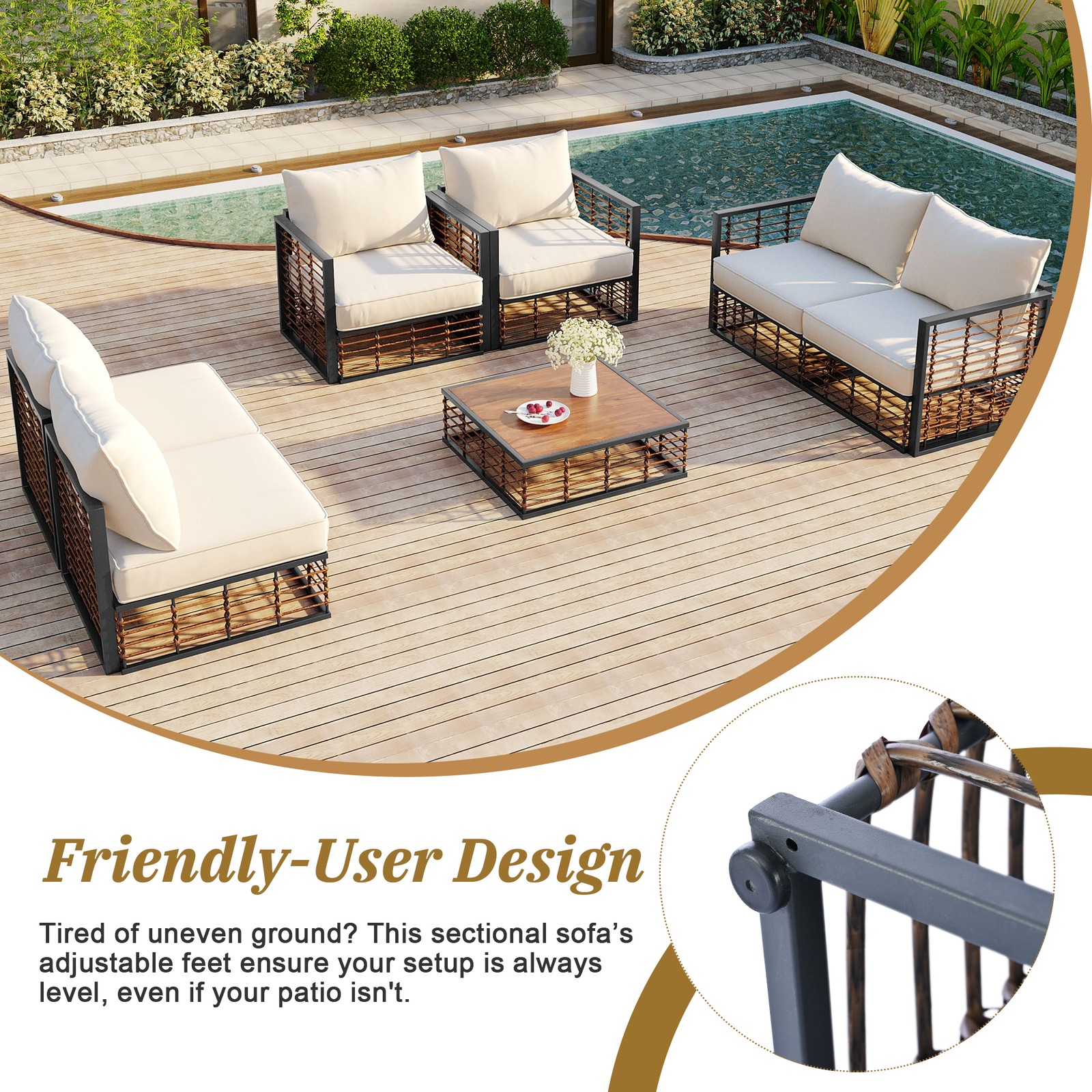 7-Piece Metal Patio Sectional Sofa Set with Coffee Table – Dark Grey