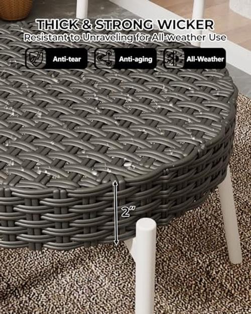 3 Piece Wicker Patio Bistro Furniture Set, Outdoor Dining Chairs, White & Grey