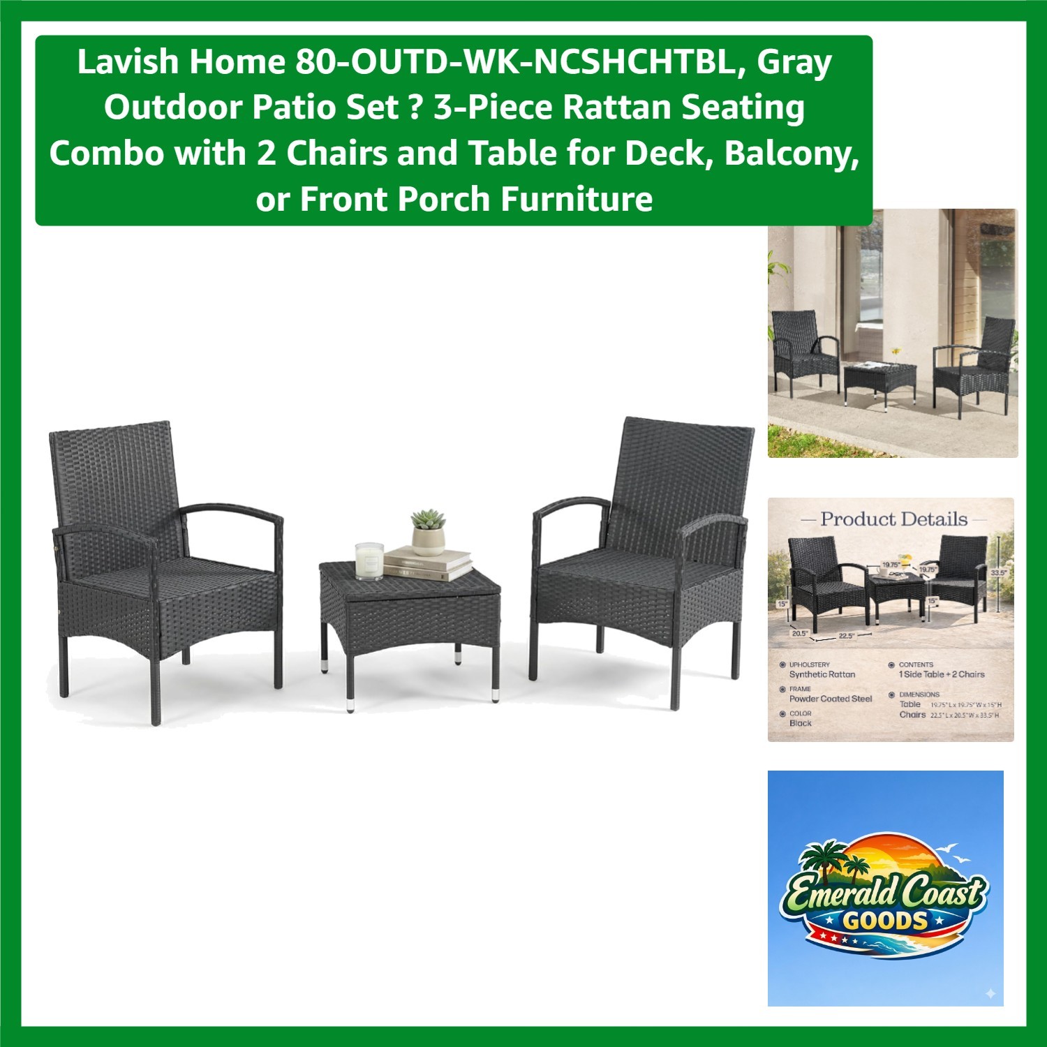 Chic 3-Piece Gray Patio Set: Rattan Chairs and Side Table for Outdoor Bliss