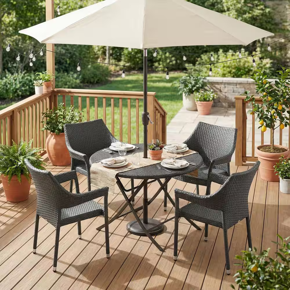 Colton Gray Wicker Stacking Outdoor Dining Armchair Set of 4