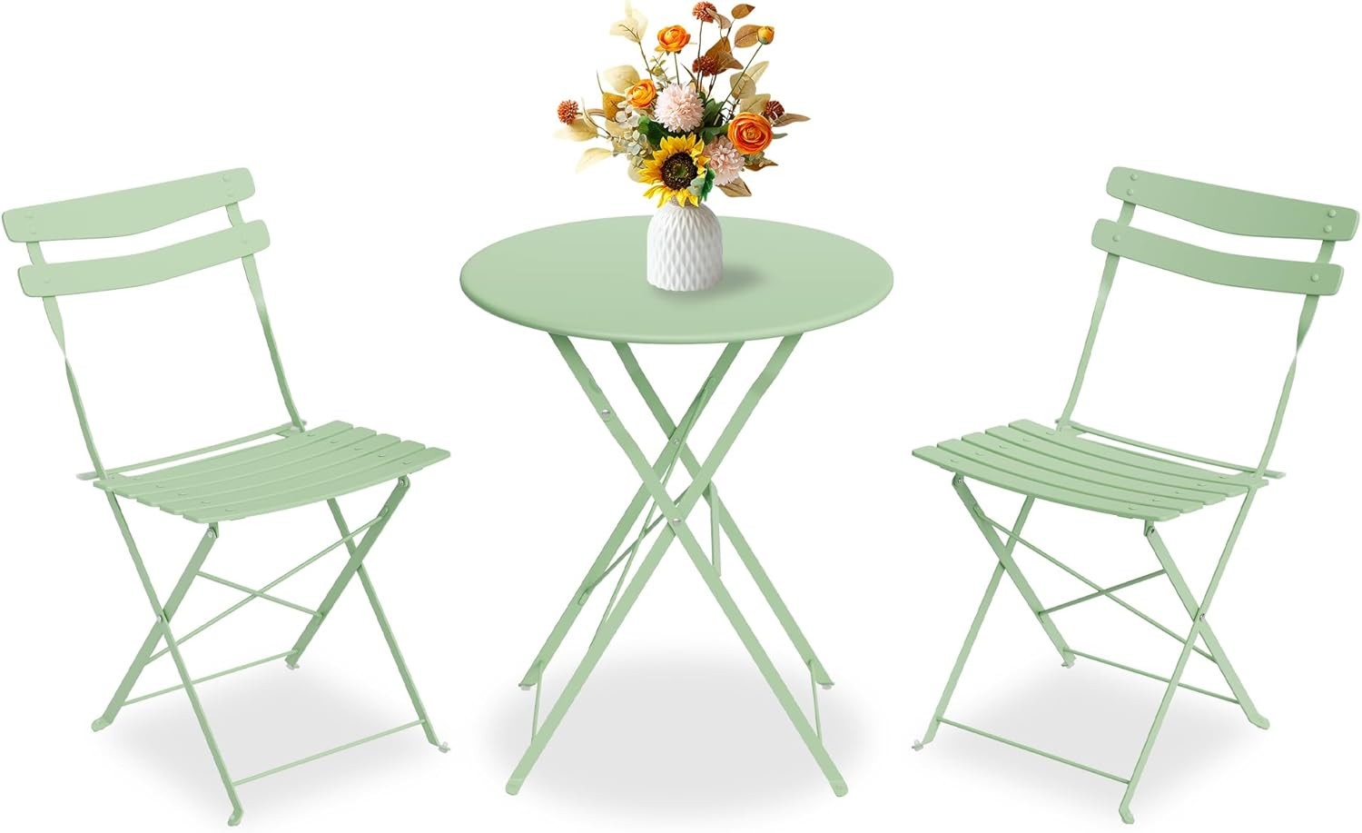 3 PCS Folding Bistro Set Patio Table and 2 Chairs Set Outdoor Balcony Furniture