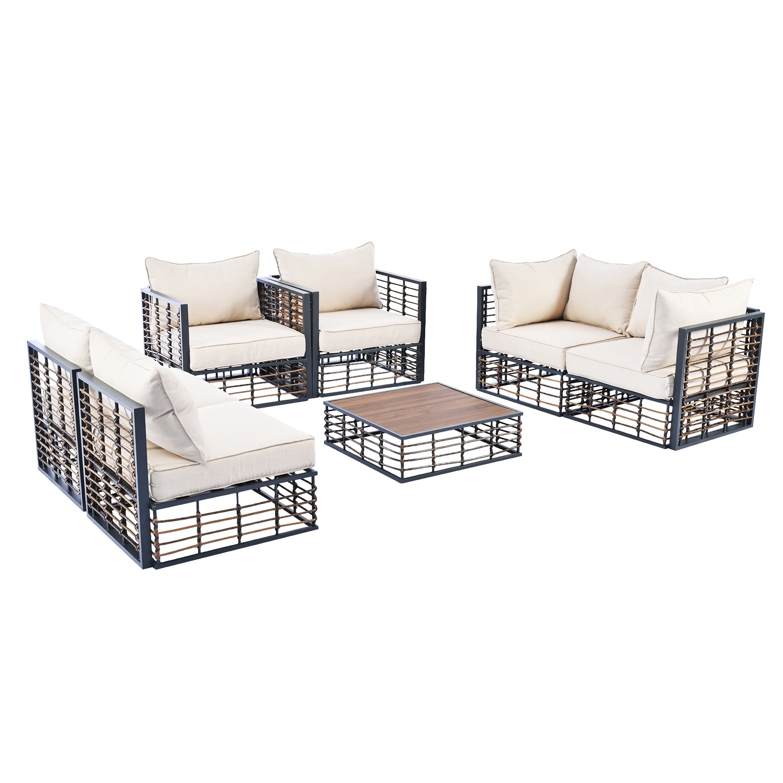 7-Piece Metal Patio Sectional Sofa Set with Coffee Table – Dark Grey