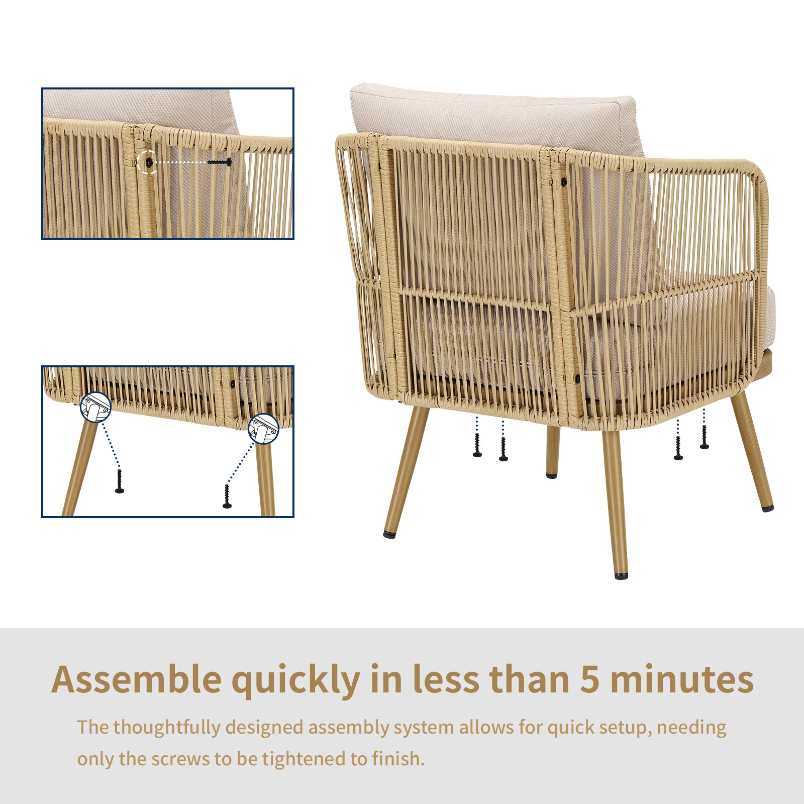 2-Piece PE Wicker Patio Chairs Set with 4″ Cushions, Barrel Chairs