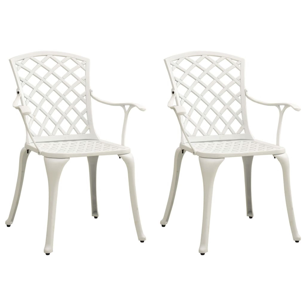 Patio Chairs 2 pcs Cast Aluminum White