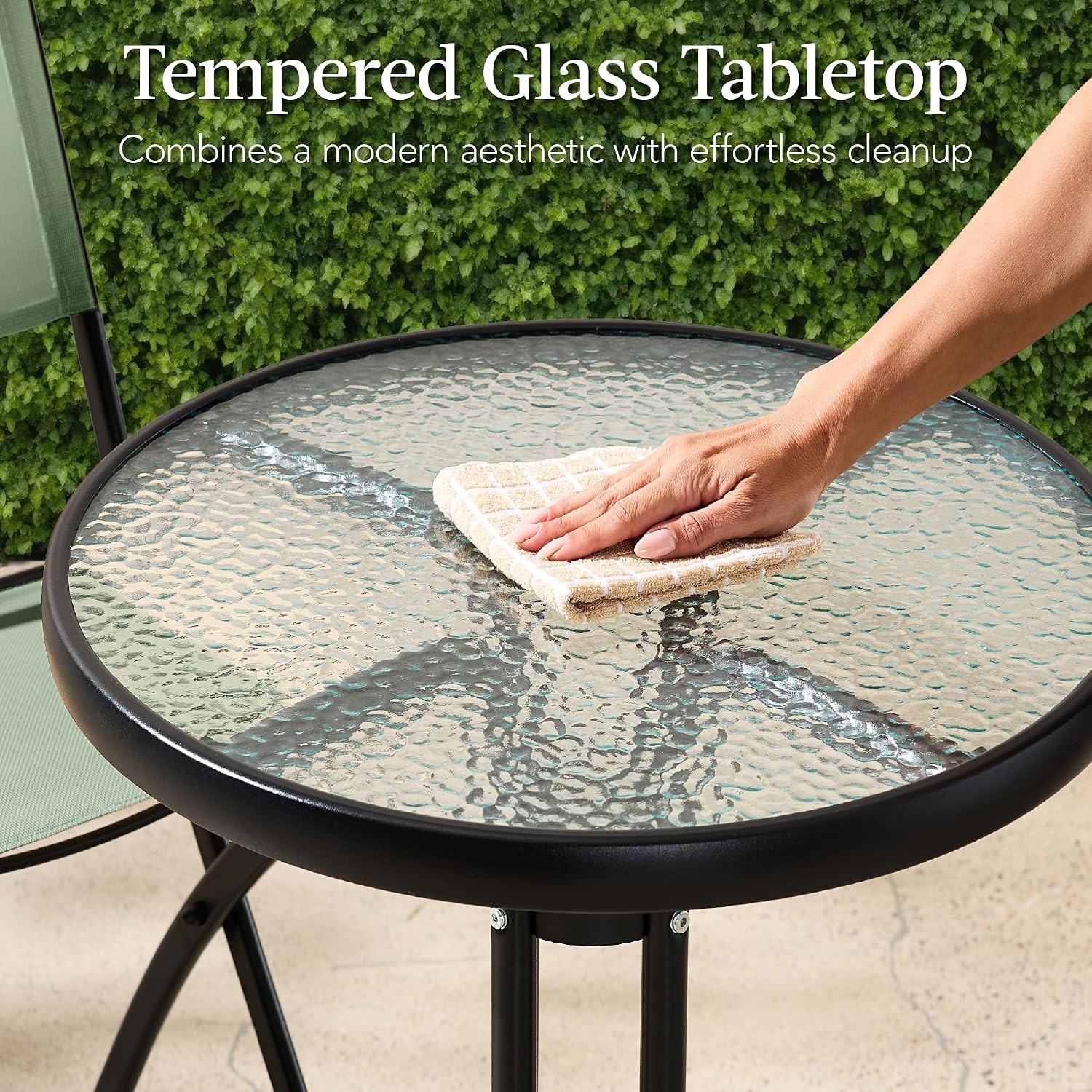 3-Piece Patio Bistro Dining Furniture Set w/Textured Glass Tabletop 2 Steel