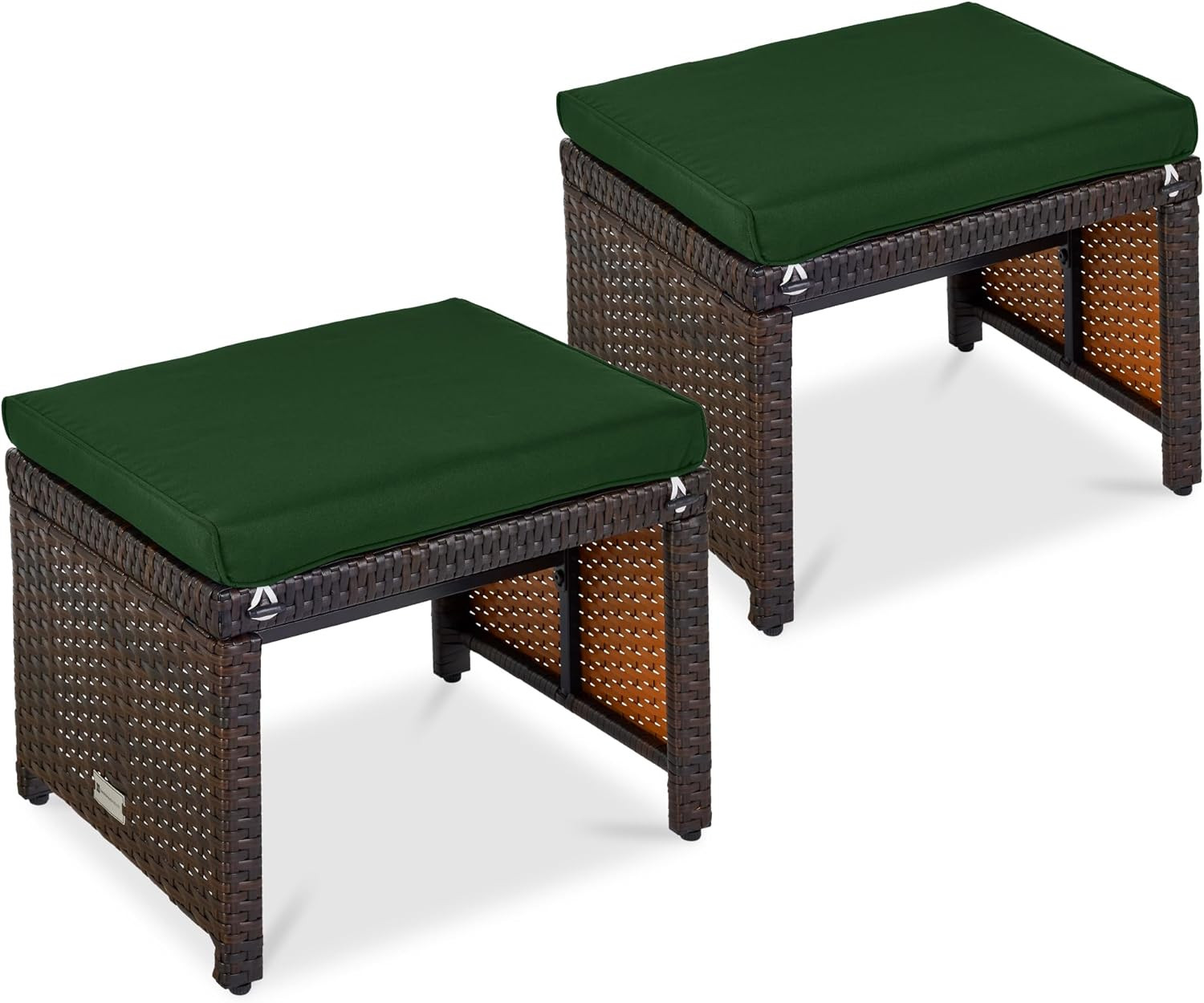 Set of 2 Wicker Ottomans, Multipurpose Outdoor Furniture for Patio, Backyard, Ad