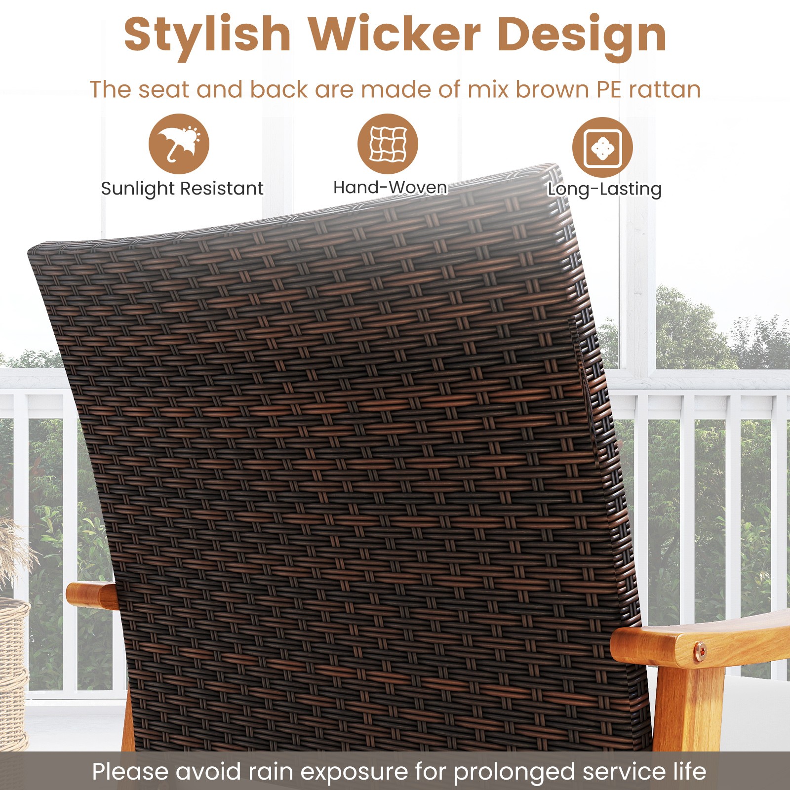 3 PCS Patio PE Wicker Furniture Set w/Coffee Table & Cushions for Front Porch