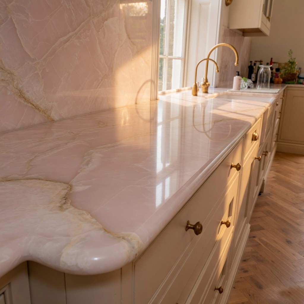 Premium Pink Onyx Worktop – Natural Onyx Slab for Elegant Kitchen Countertops