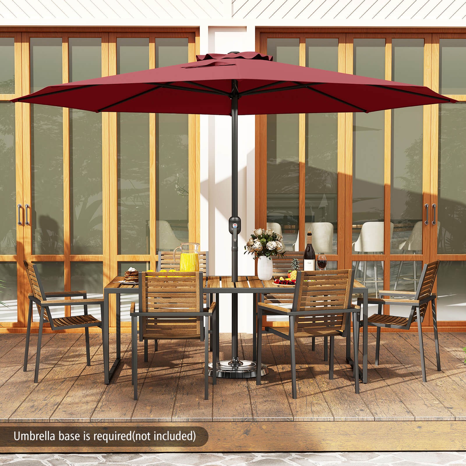 12 FT Patio Umbrella Outdoor Market Umbrella w/ Crank Handle 8 Sturdy Ribs Red