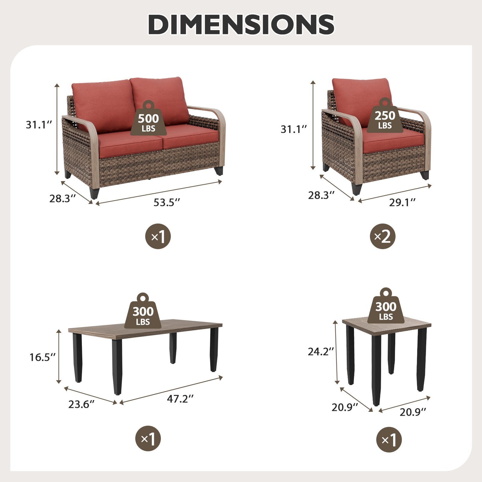 EAGLE PEAK 5 Piece Wicker Outdoor Patio Furniture Set