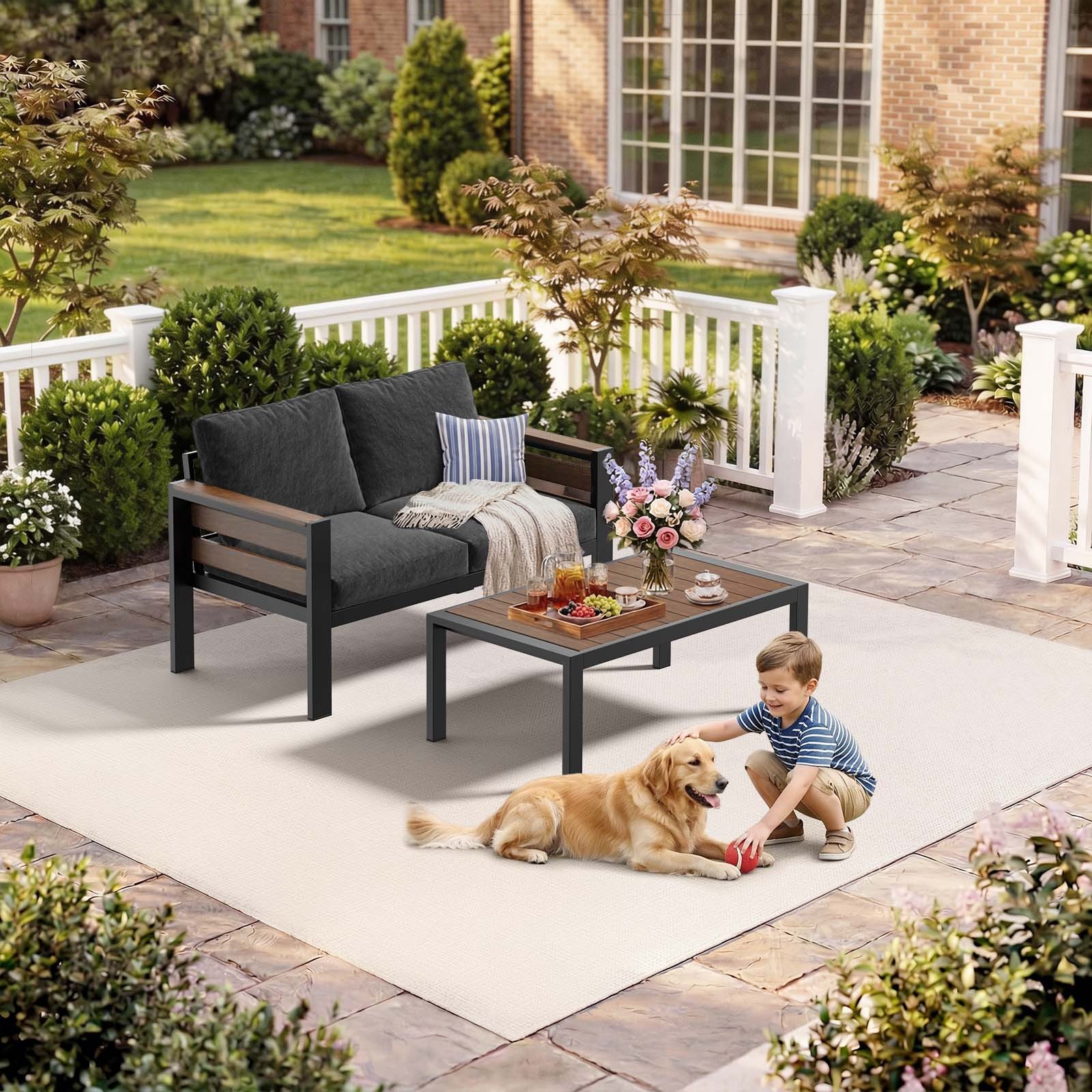 Deluxe Outdoor Living Set Modular Sofa Set Sofa with Coffee Table & Ottomans