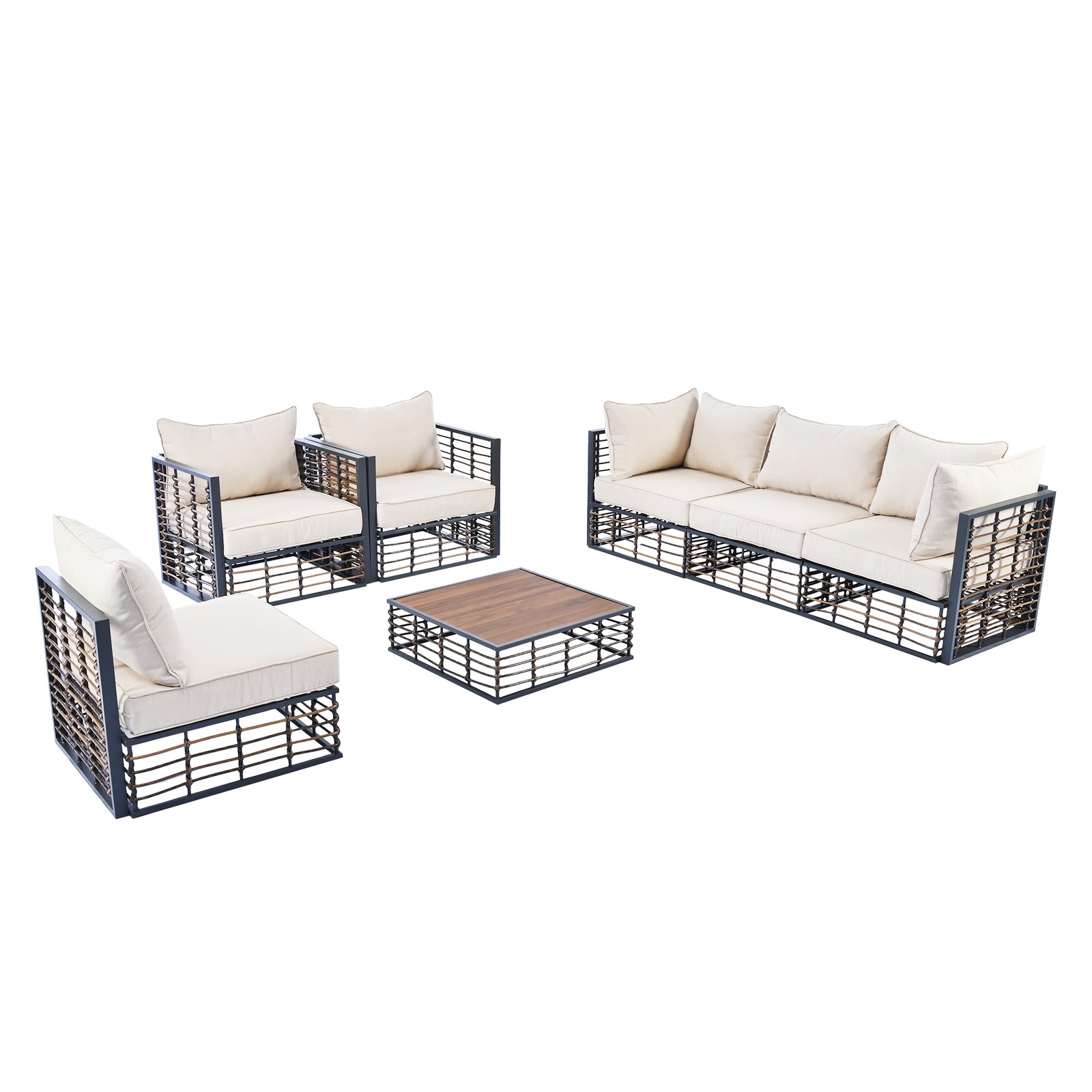 7-Piece Metal Patio Sectional Sofa Set with Coffee Table – Dark Grey