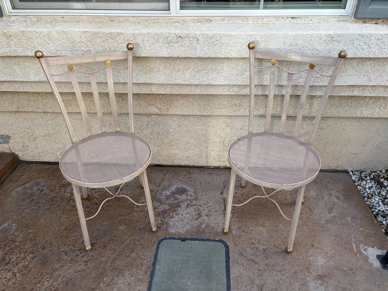 Vintage Metal Iron Patio Chairs Pair