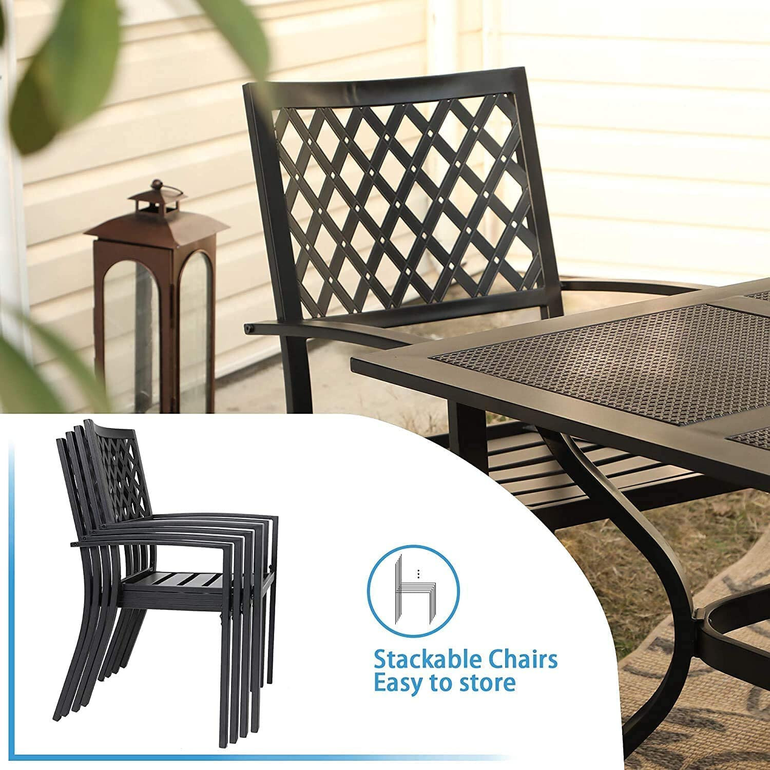 5 Piece Patio Furniture Set Outdoor Dining Set Metal Table with Umbrella Hole