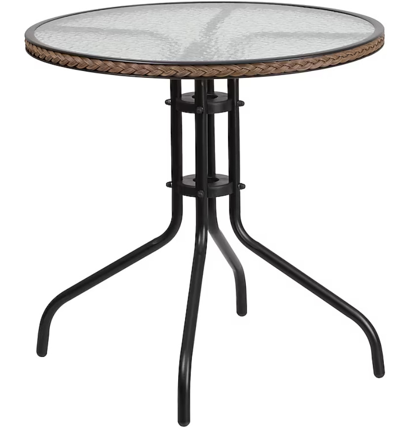 Flash Furniture 29″ Round Glass Top Patio Dining Table in Black Brown