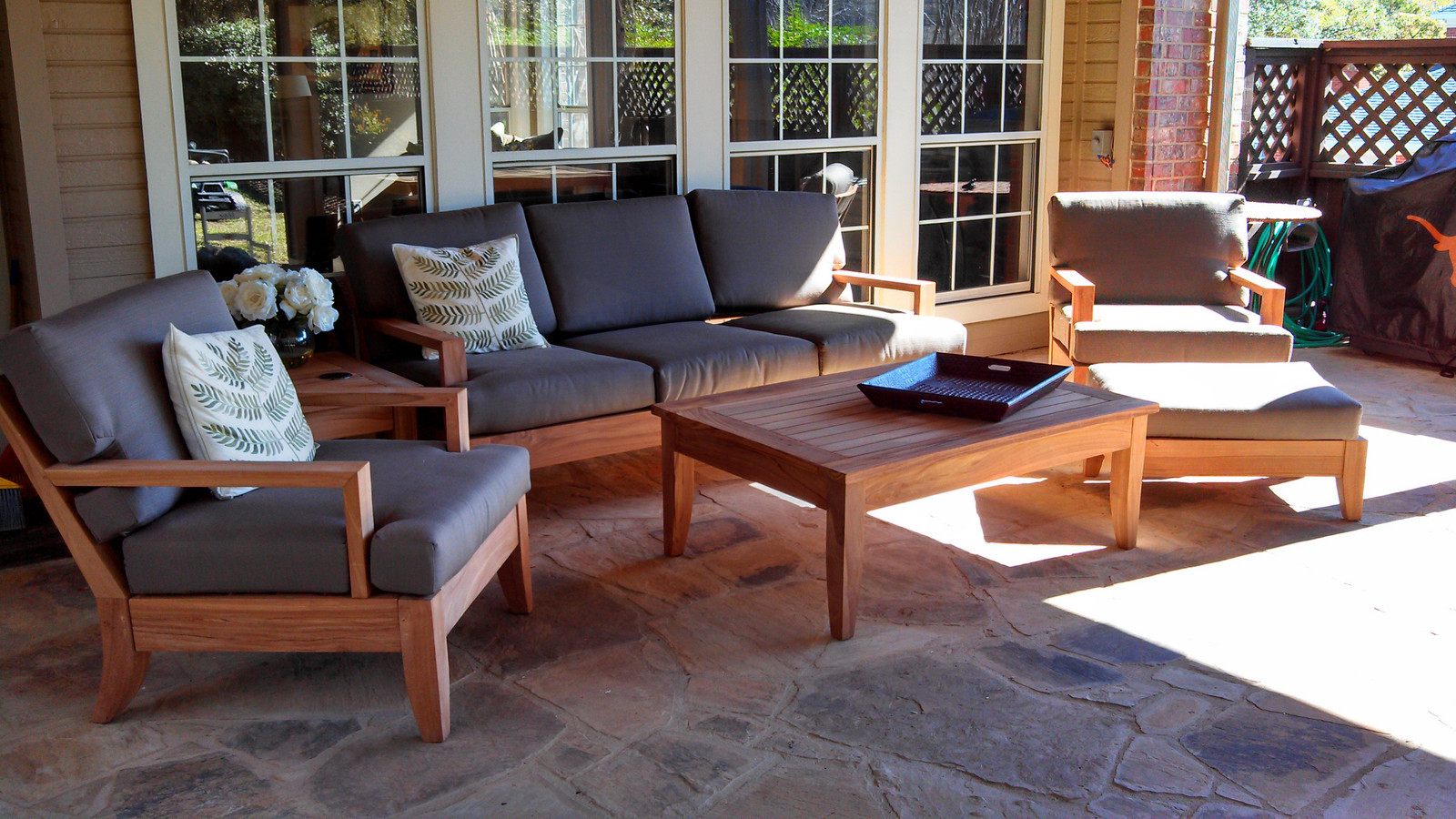 Atnas Grade-A Teak 6pc Sofa Lounge Chair Set +Canvas Sunbrella Charcoal Cushions