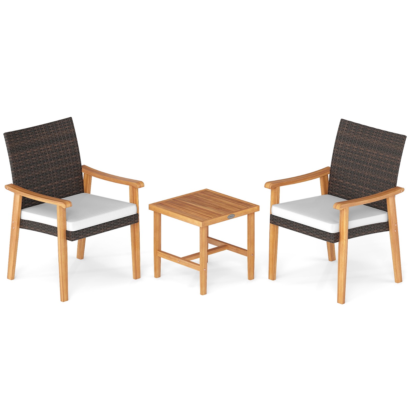 3 PCS Patio PE Wicker Furniture Set w/Coffee Table & Cushions for Front Porch