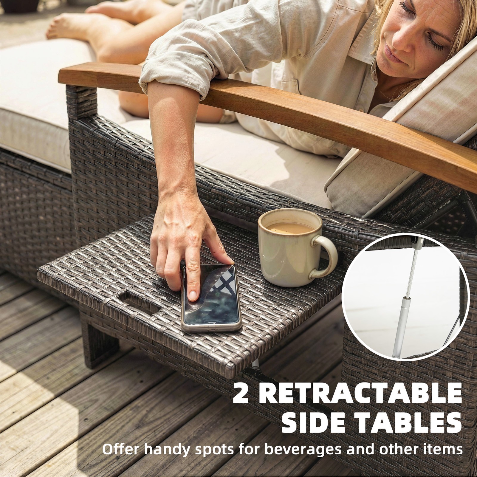 Outsunny Rattan Outdoor Daybed w/4-Level Adjustable Backrest, Beige