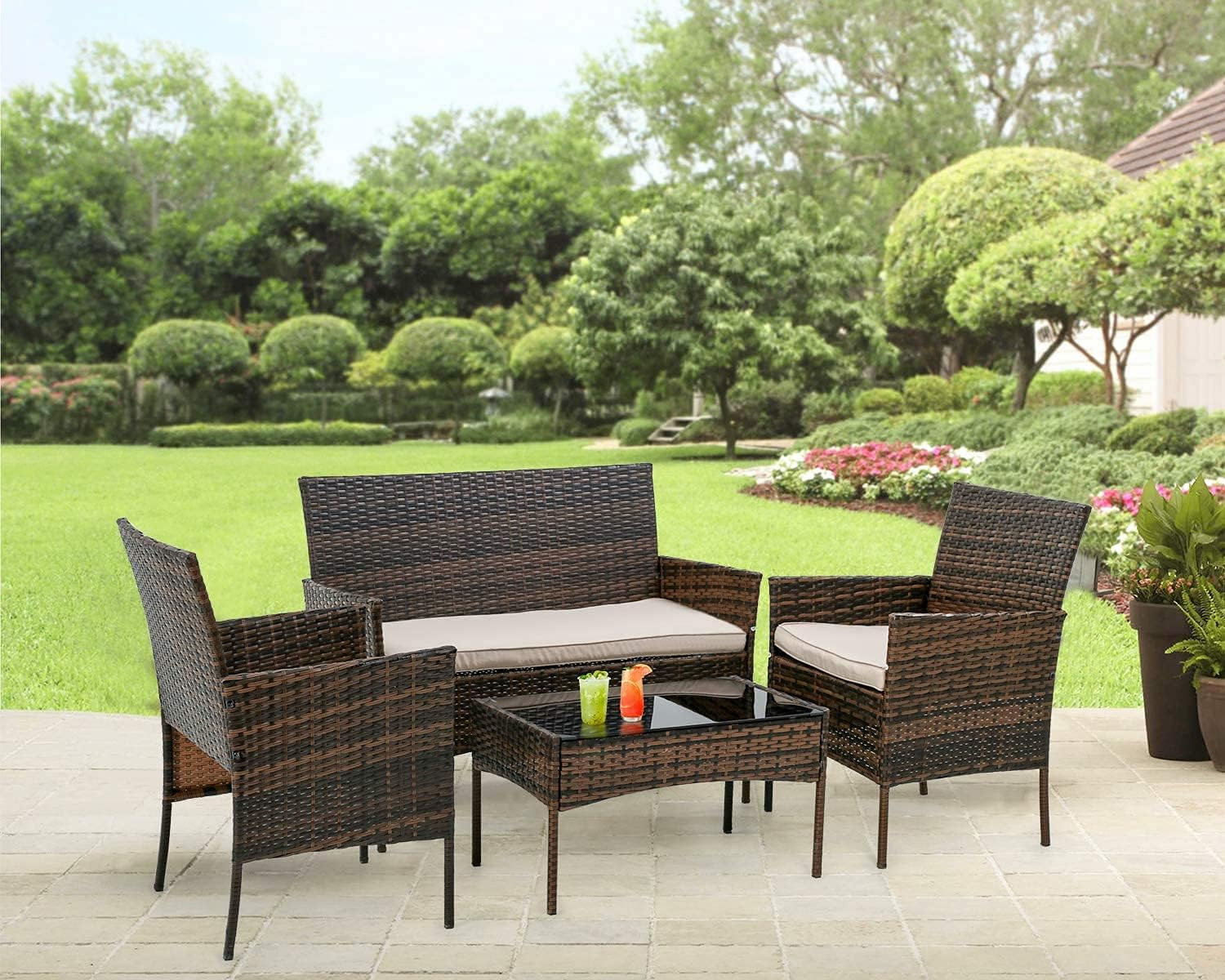 Outdoor Patio Furniture Sets 4 Pieces Patio Set Rattan Chair Wicker Sofa Convers