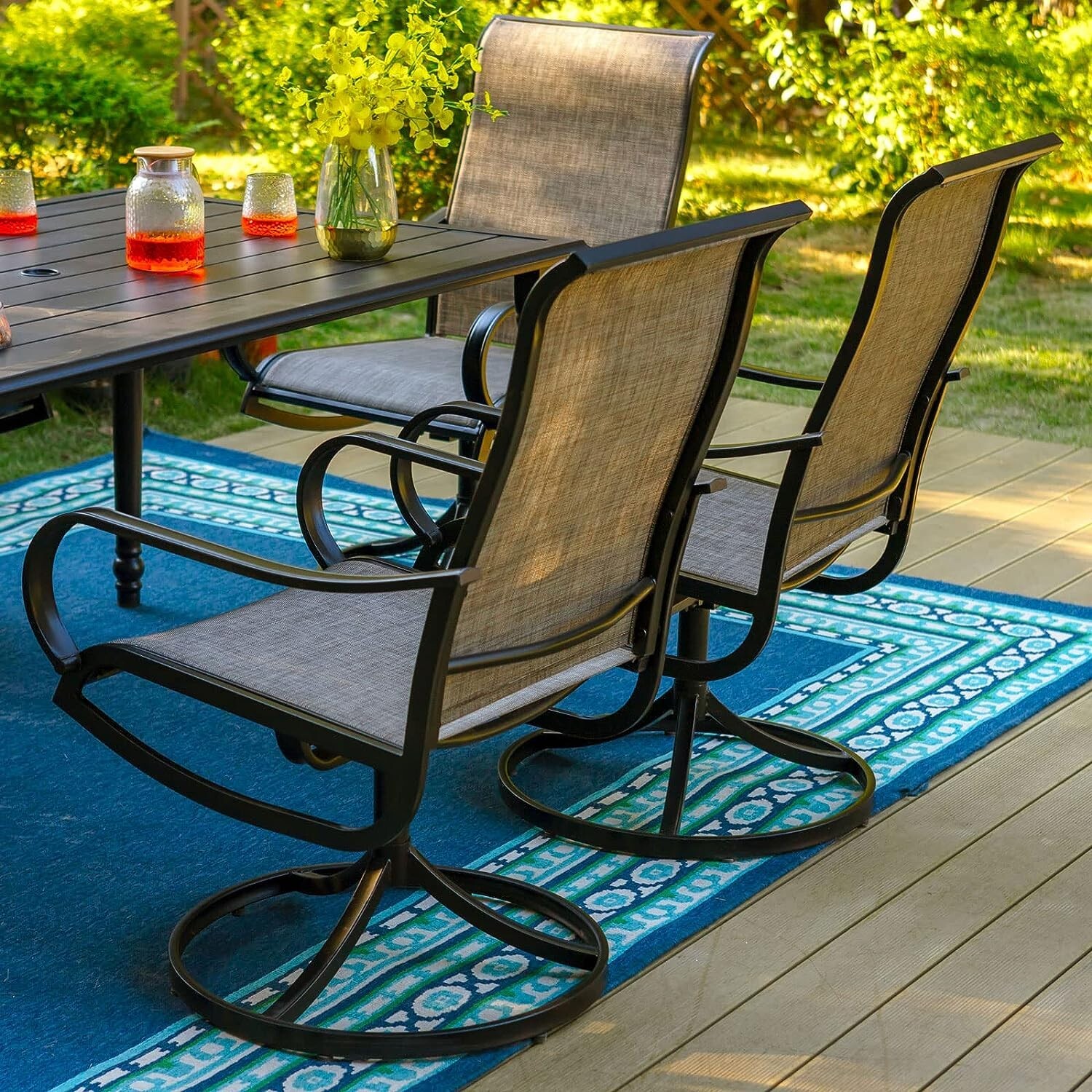 7 Pieces Patio Table Chairs Sets Outdoor Rocker Swivel Dining Chair Metal Table