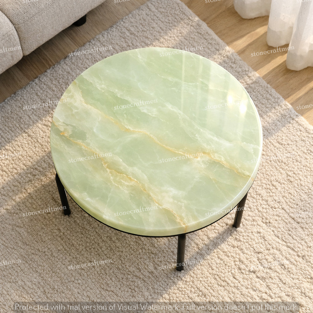 Luxury Green Onyx Coffee Table Handmade Natural Stone Center Table Modern Decor