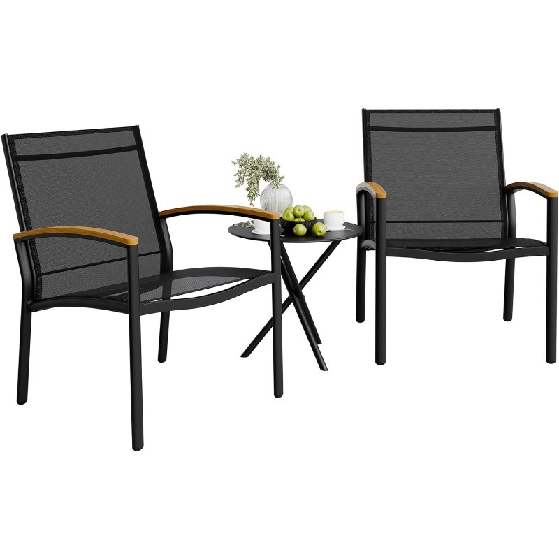 3 Pieces Patio Bistro Sets, Outdoor Textilene Fabric Conversation Bistro Set