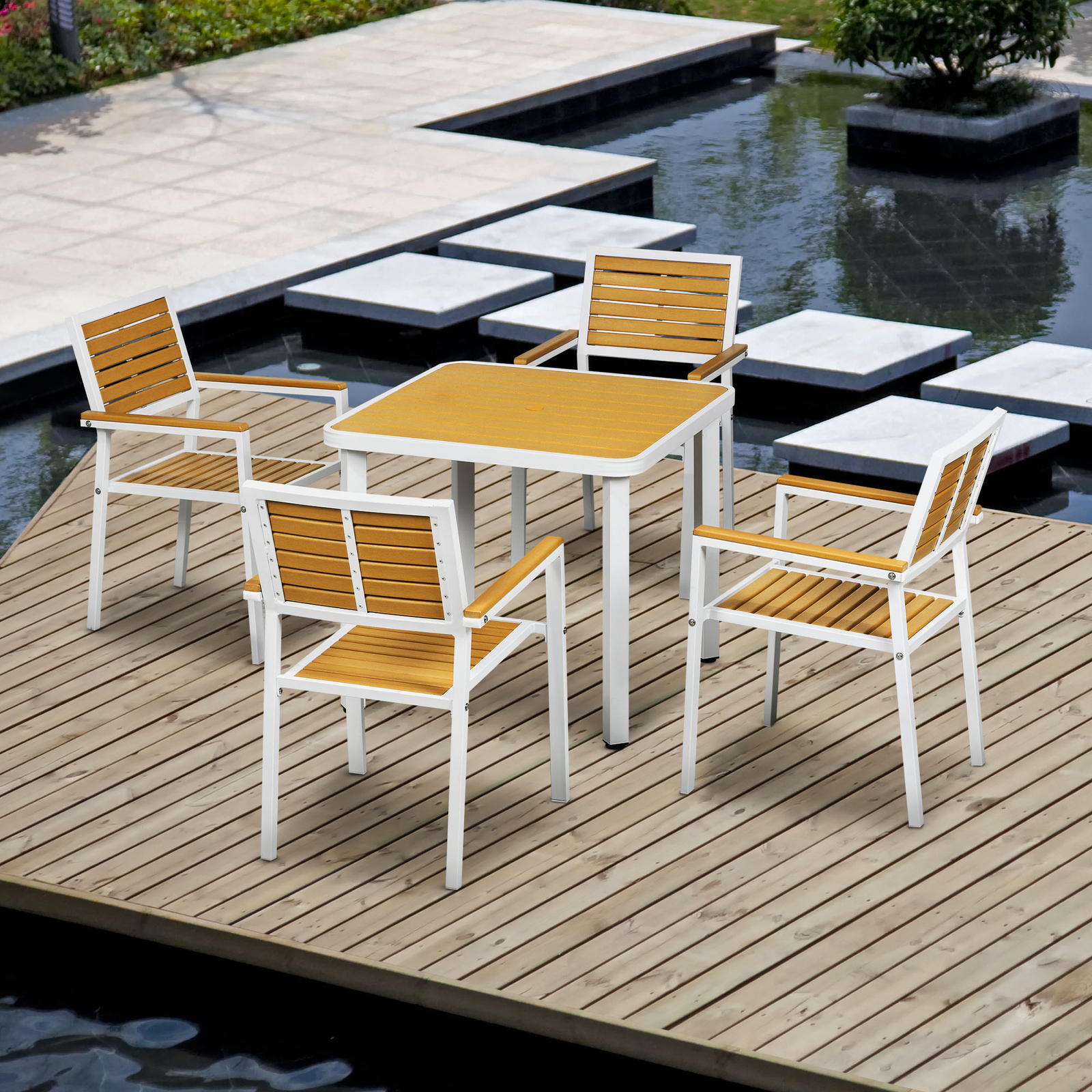 5 Pieces Outdoor Table and Chairs w/ Stackable Chairs, Yellow