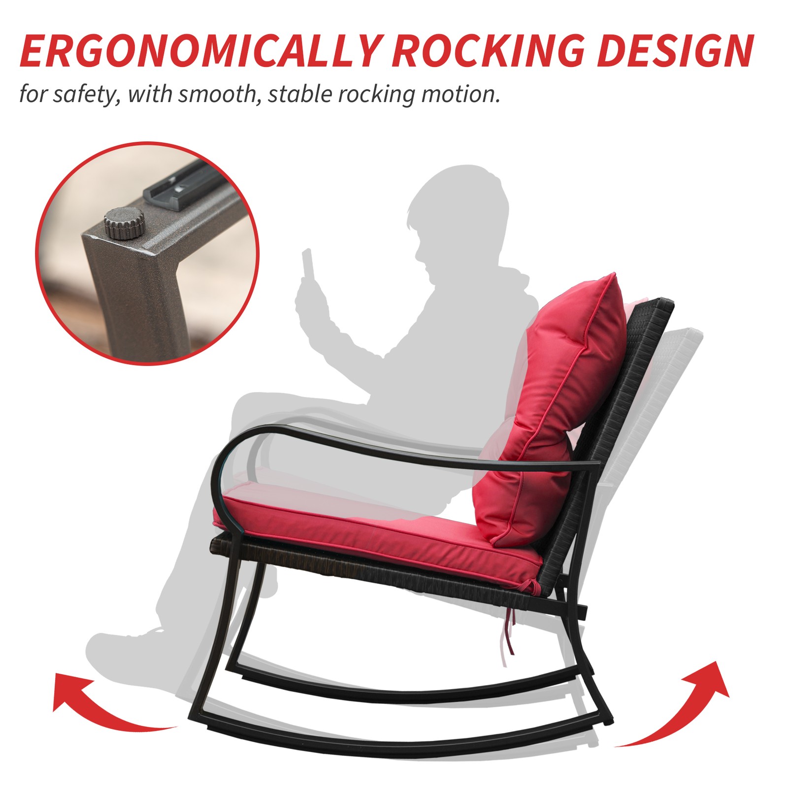 2-Person Outdoor Patio Rocking Chair Set with Cushions & Table